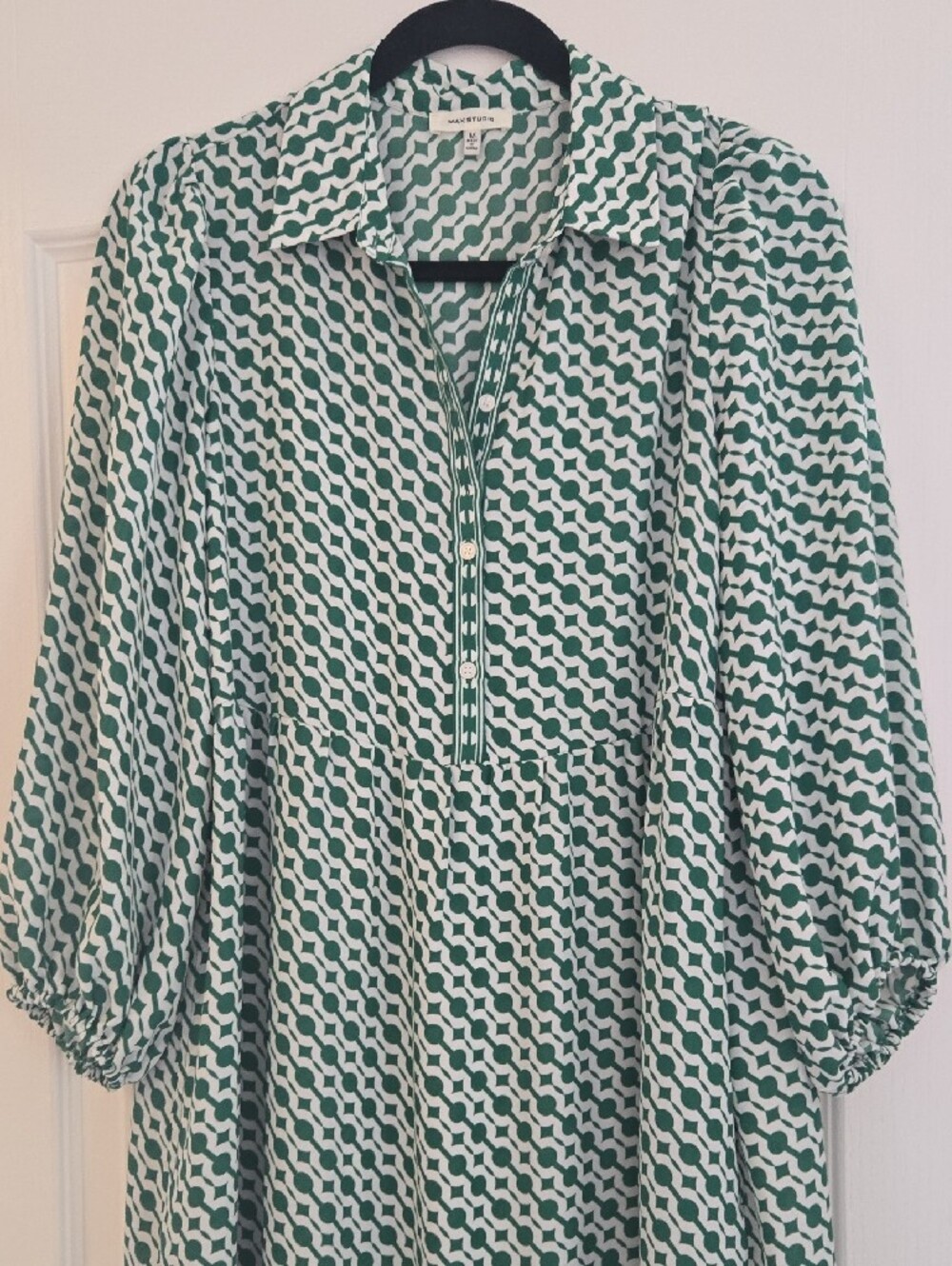 Max Studio Green Patterned Midi Shirt Dress - Picture 4 of 4